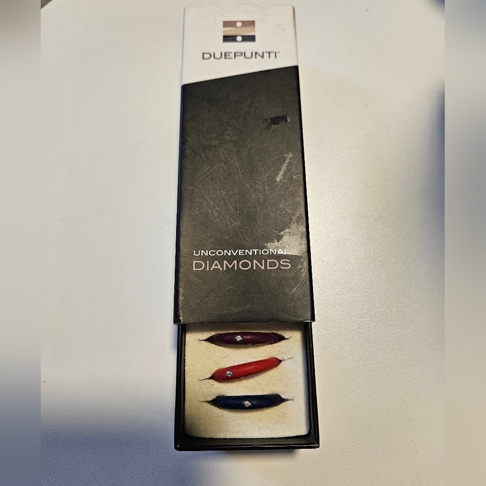 Duepunti silicone diamond ring set Two Point Ring kt 0.02 purple red blue NWOT